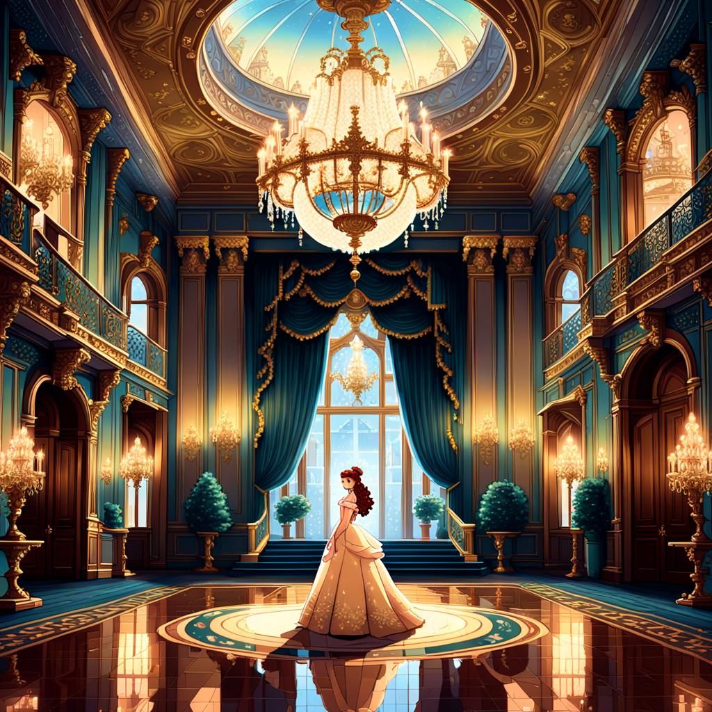 Princess in Grand Ballroom: Hyper-Detailed Pixel Art
