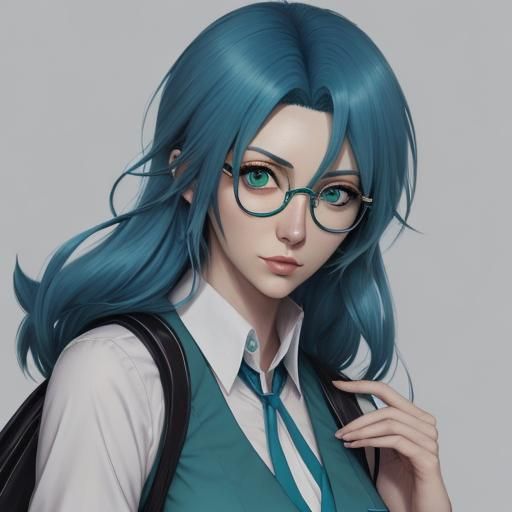 Manga Girl in School Uniform with Blue Hair