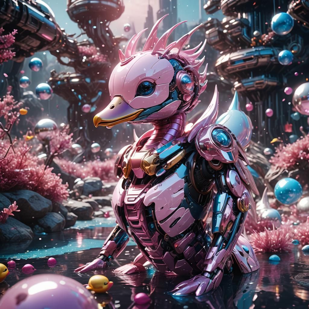Futuristic Snow White Space Mermaid with Ducks