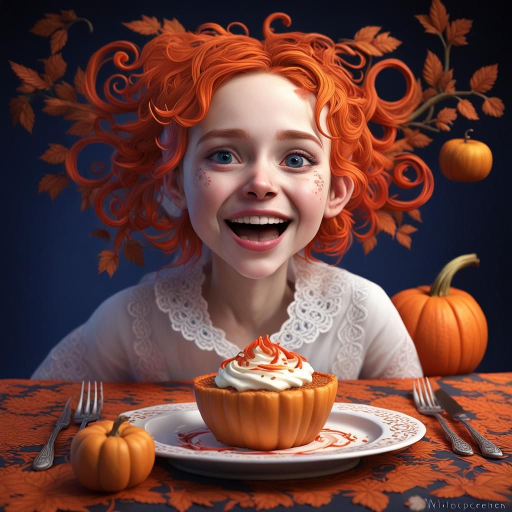 Joyful Girl with Pie: Hyperrealistic Digital Art