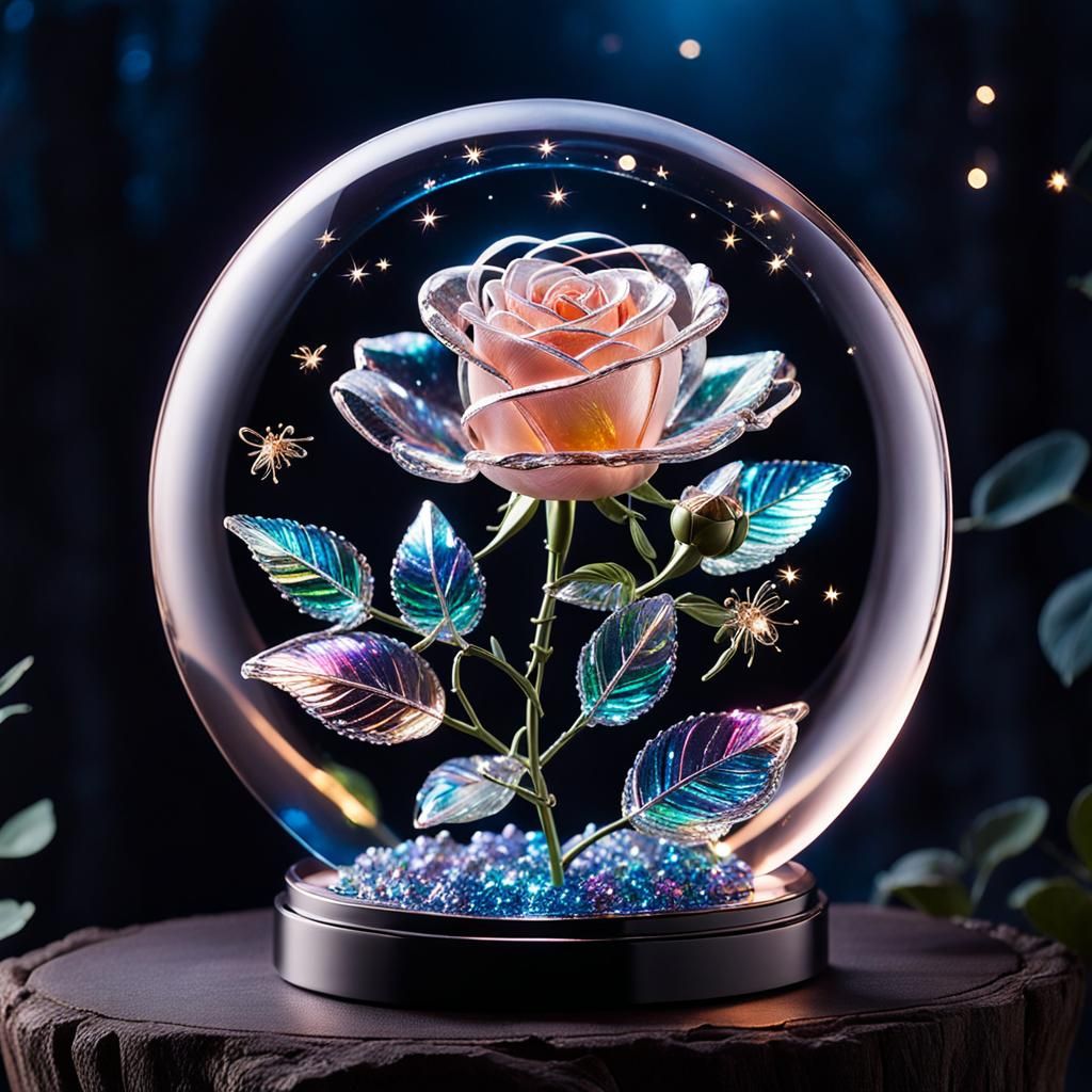 Ethereal Glass Rose with Iridescent Shimmer