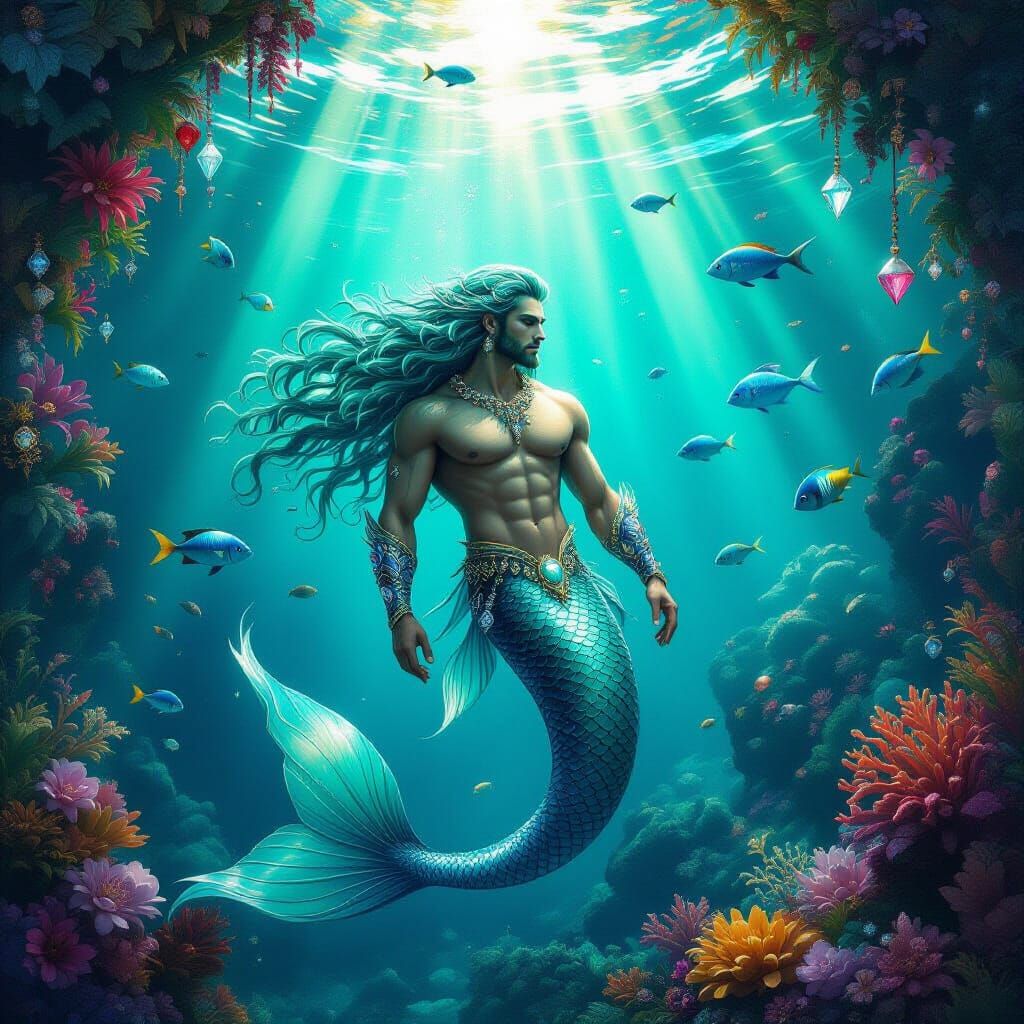 Merman in Gemstone Underwater Garden