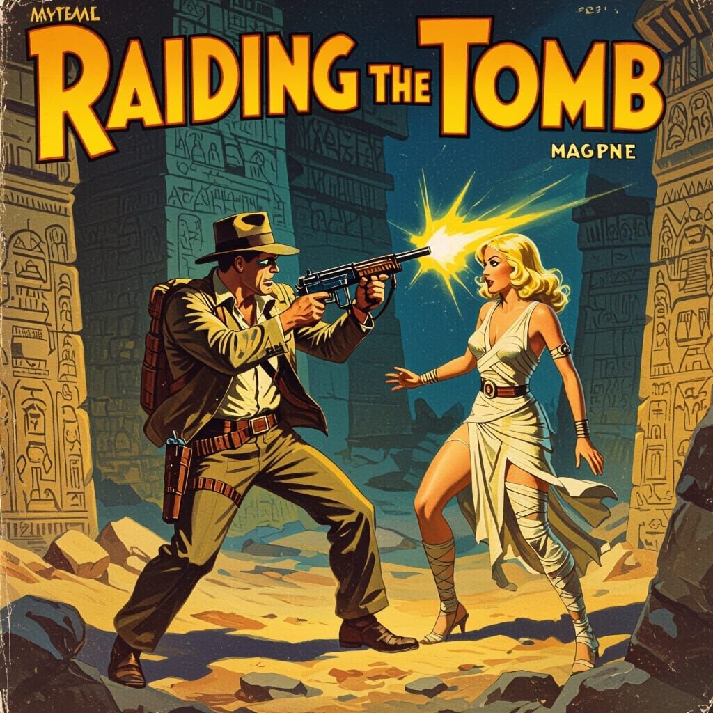 1930s Pulp Magazine Cover: Explorer Fights Mummy