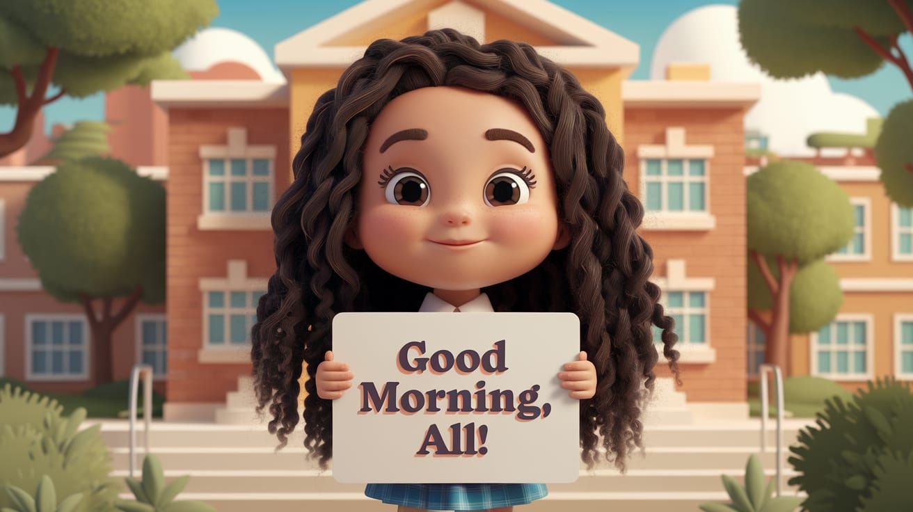 3D Illustration of an adorable little girl with long curly h...