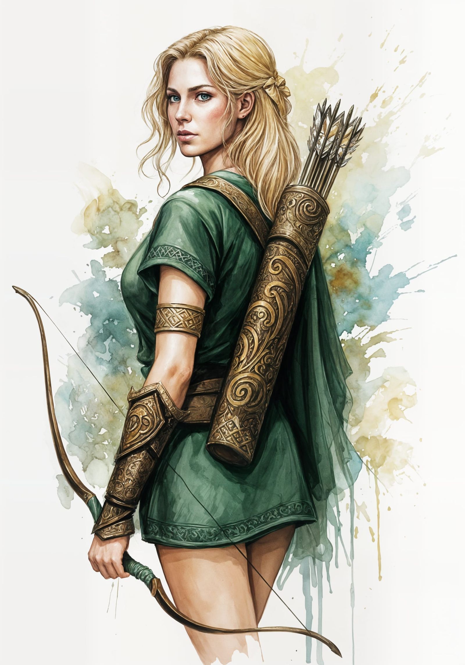 Female Hunter in Medieval Armor, Backlit by Fading Light