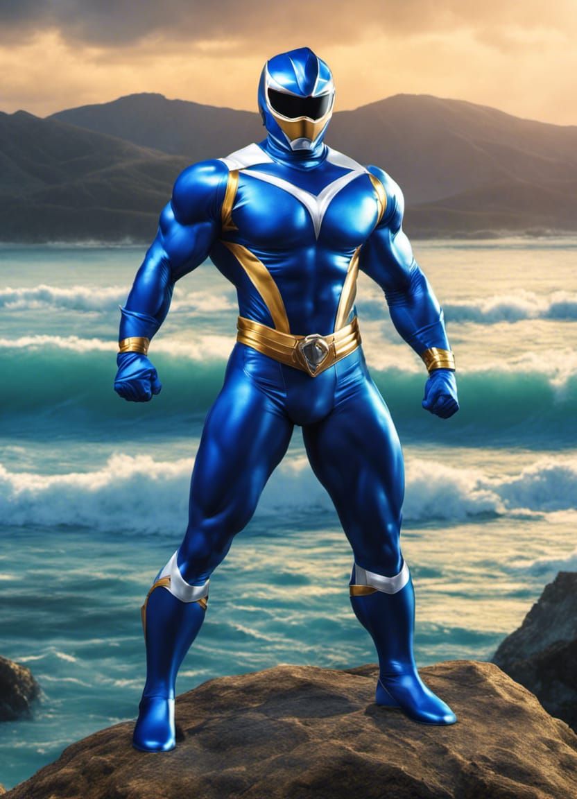 Blue Ranger Bodybuilder in Comic Art Style