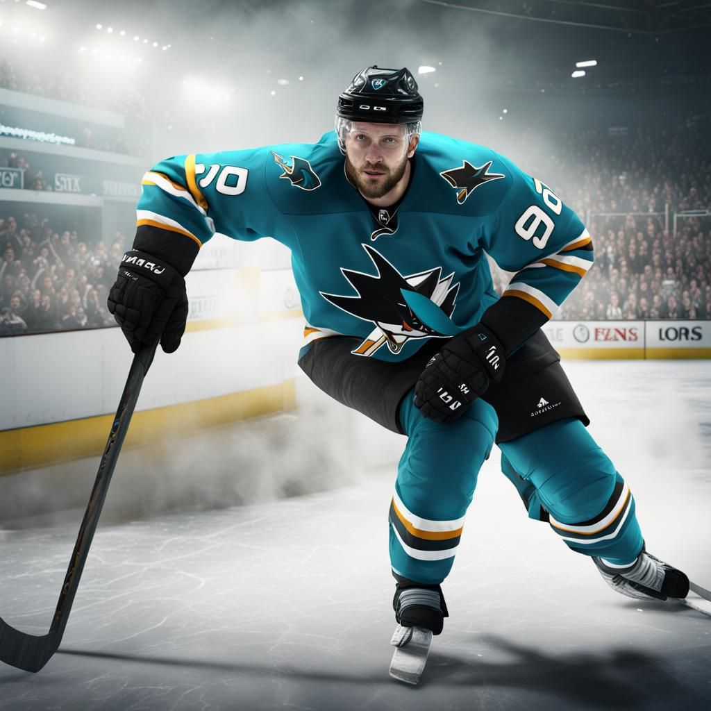 San Jose Sharks Hockey Player: Detailed Matte Painting