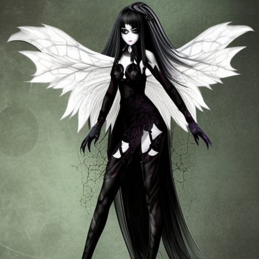 Gothic Anime Fairy with Lace Wings