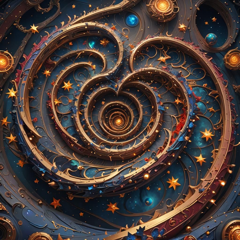 Giant Heart with Abstract Spiral and Stars