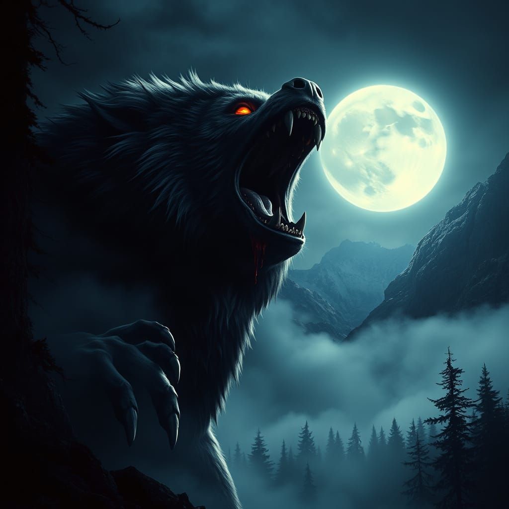Colossal Werewolf Emerges from Dark Fantasy Forest