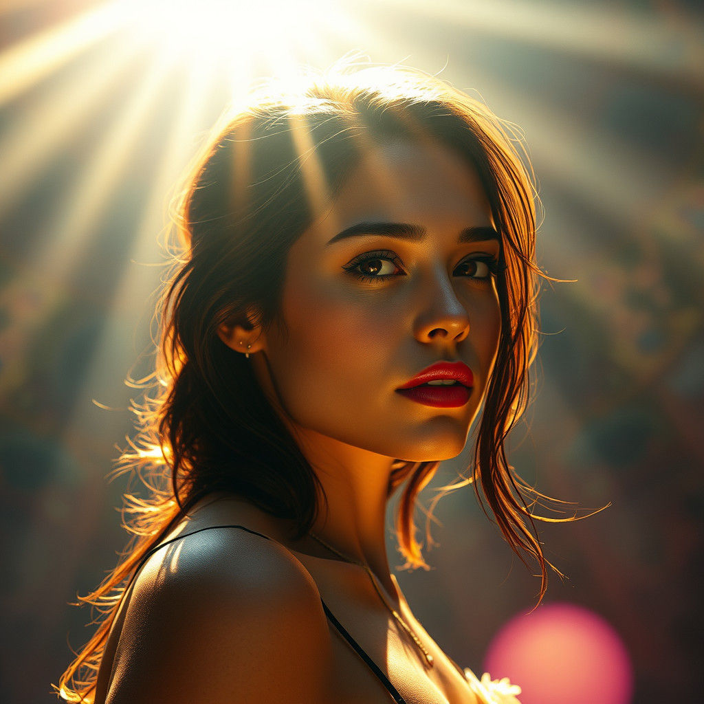 Woman Bathed in Sunlight: Hyperrealistic Cinematic Art