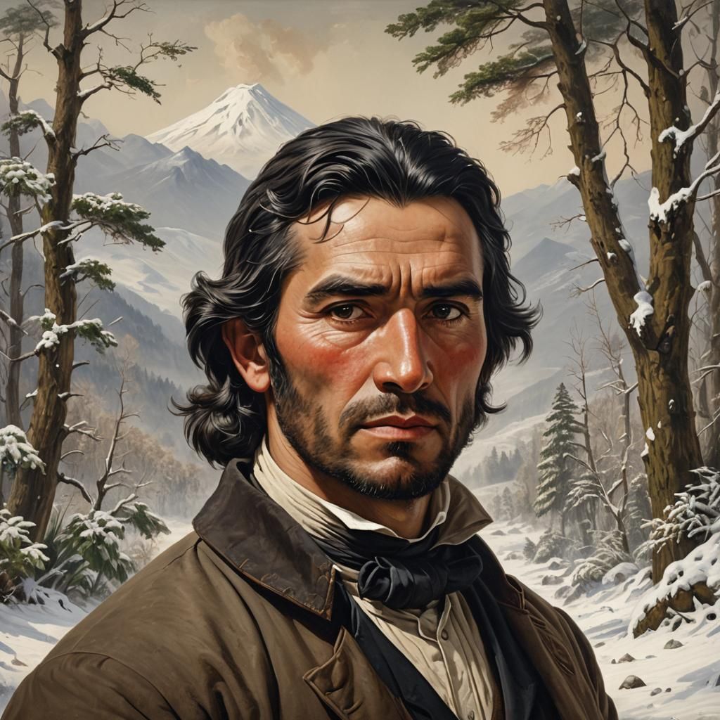 19th Century Portrait of Chilean Man in Exotic Landscape
