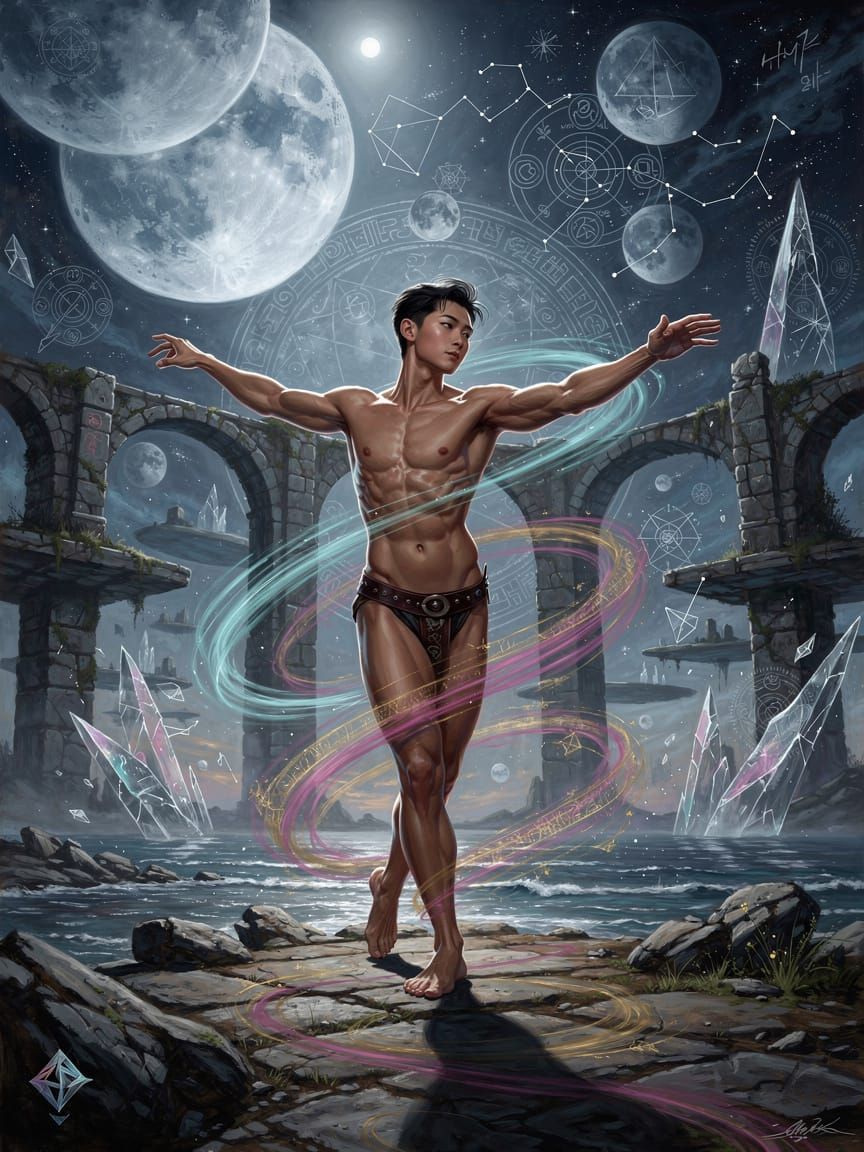 Muscular Man Dancing in Moonlight Mural