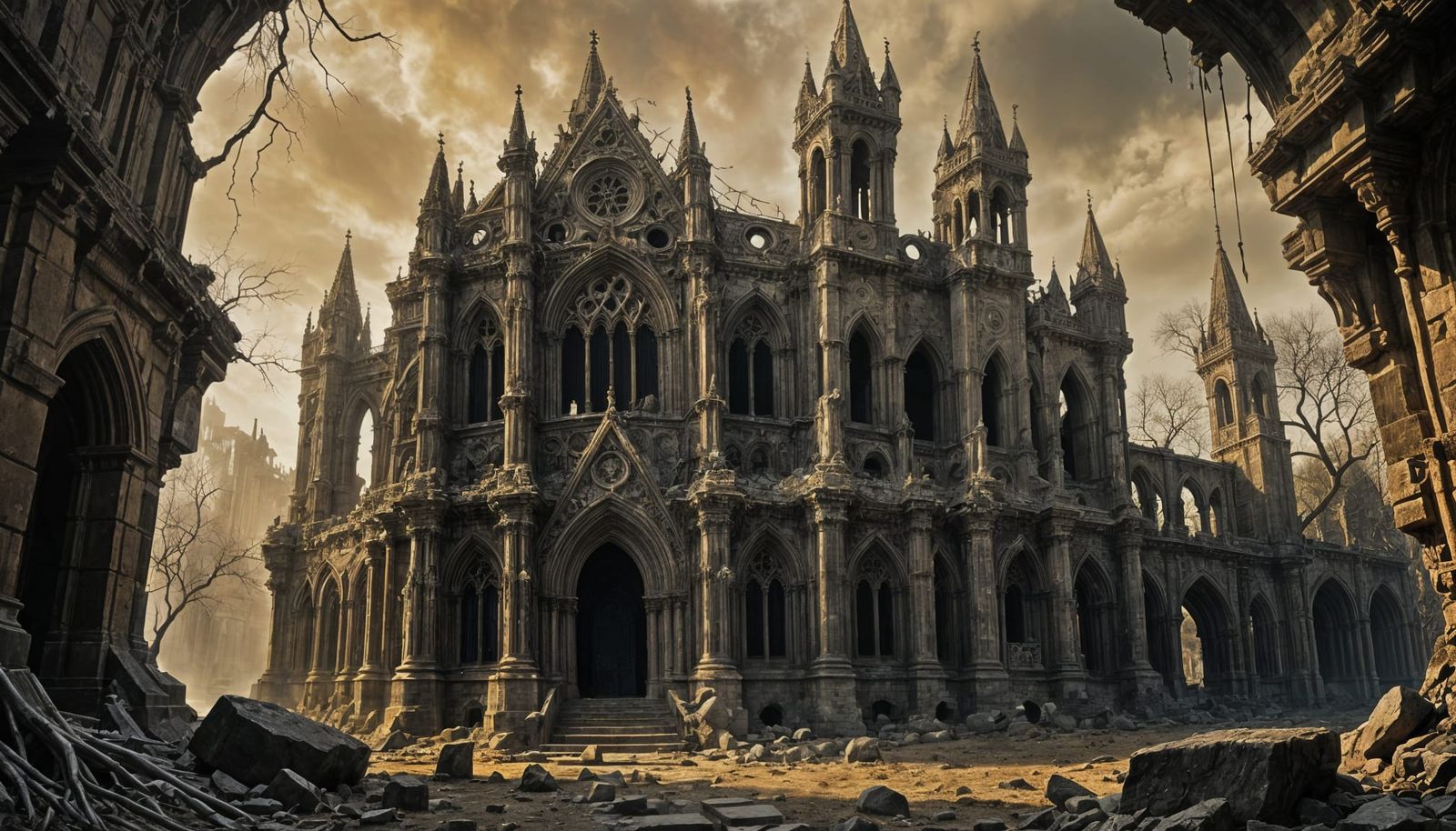 Dark Gothic Structure with Moody Lighting