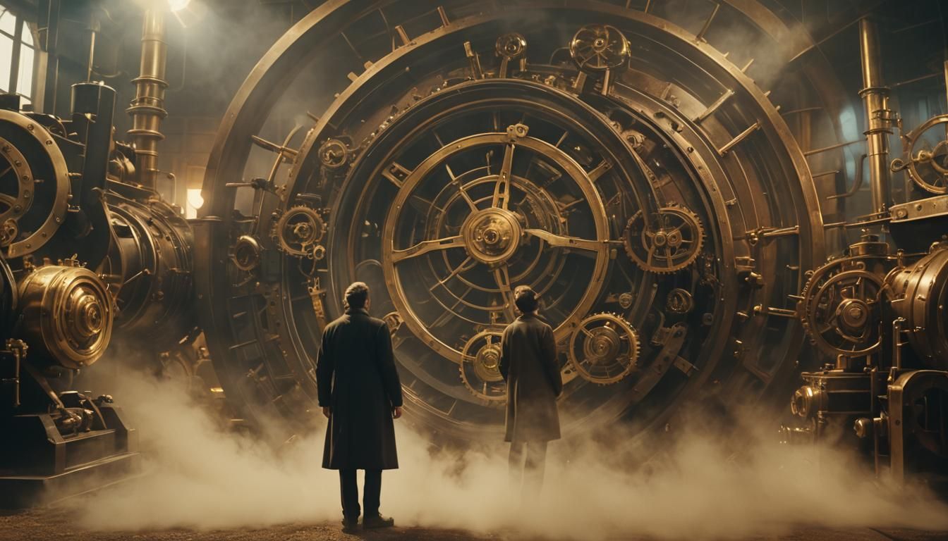 Scientist and Time Machine in Cinematic Style