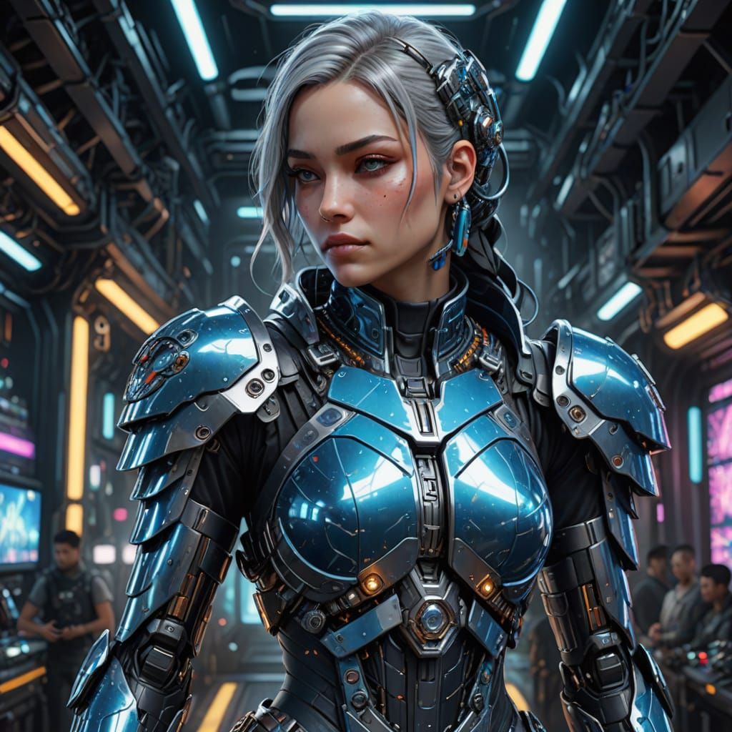 Cyberpunk Sci-Fi Cyborg Pirate in Elegant Hypermaximalist St...