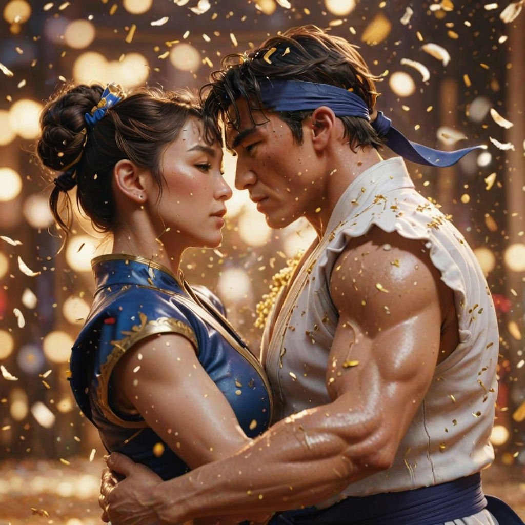 Chun-Li and Ryu Slow Dancing in Confetti Rain