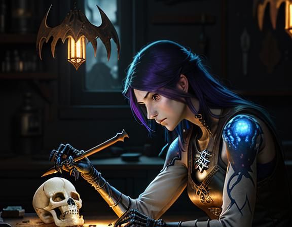 Furry Skeleton Bone Repair in Dark Fantasy Style