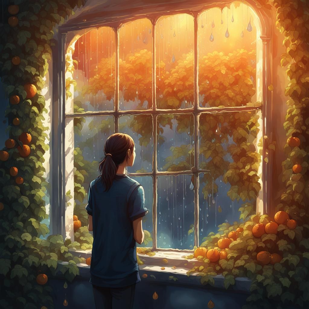 Misty Window Reflects Dreamy Fantasy Landscape