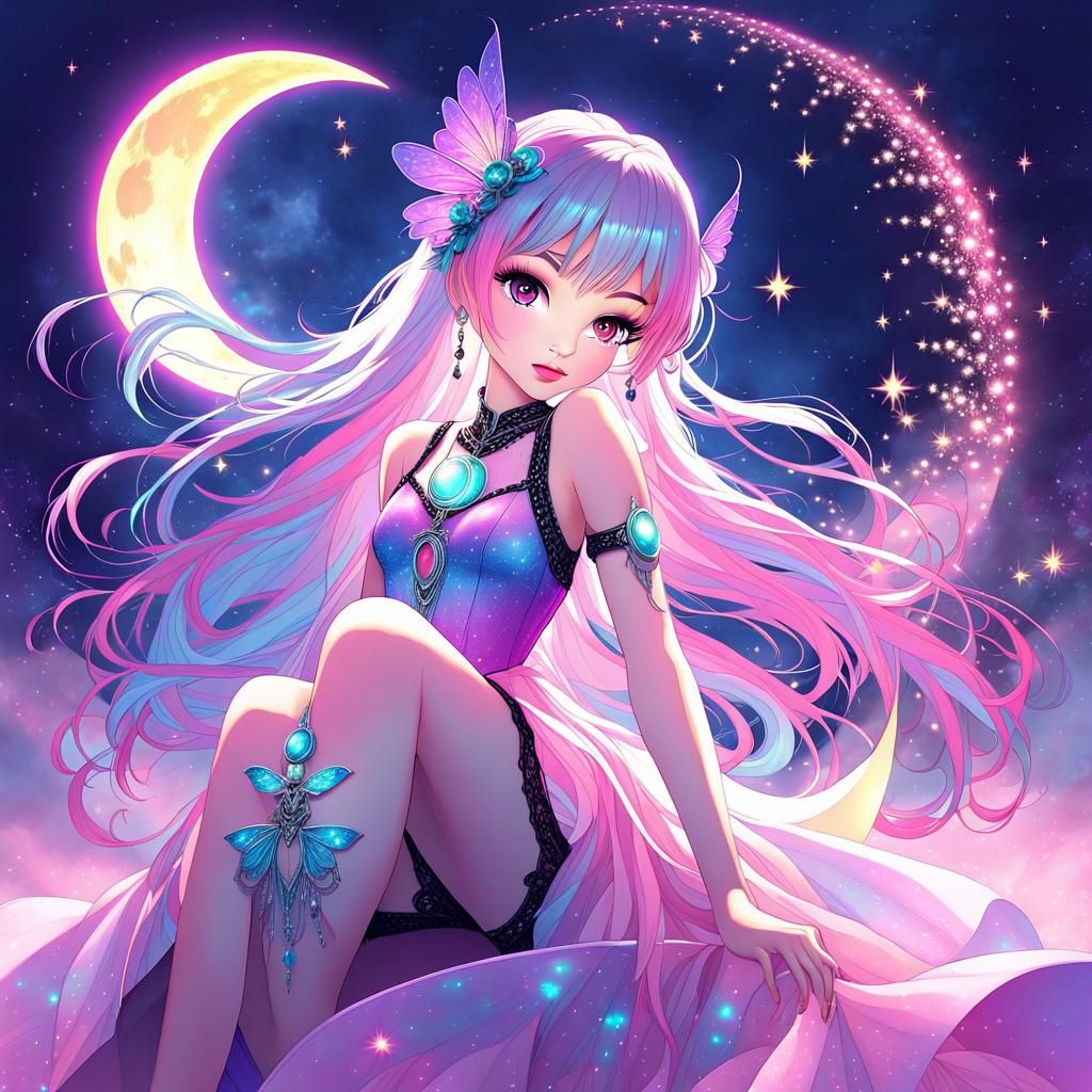 Female on a crescent moon