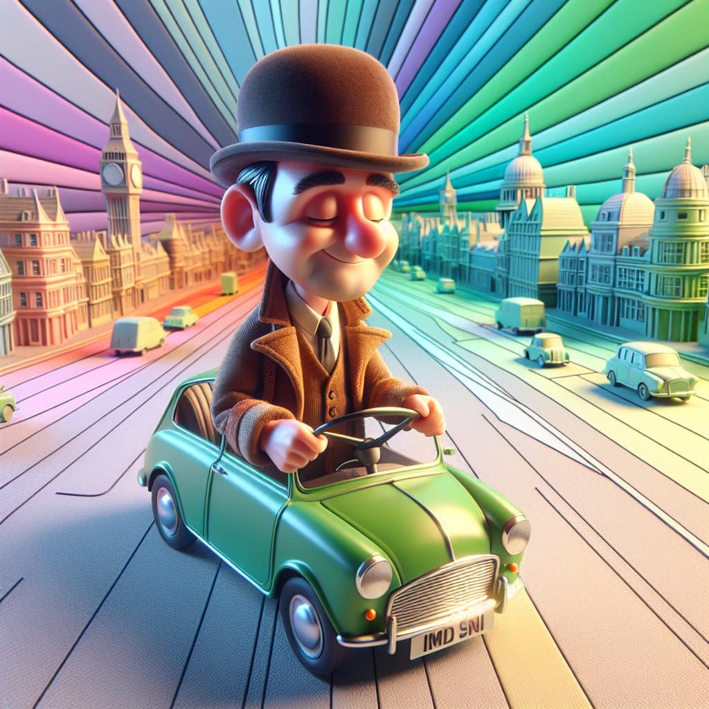 Mr. Bean Driving Green Car: 3D Animation
