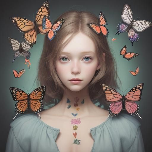 Person Surrounded by Butterflies