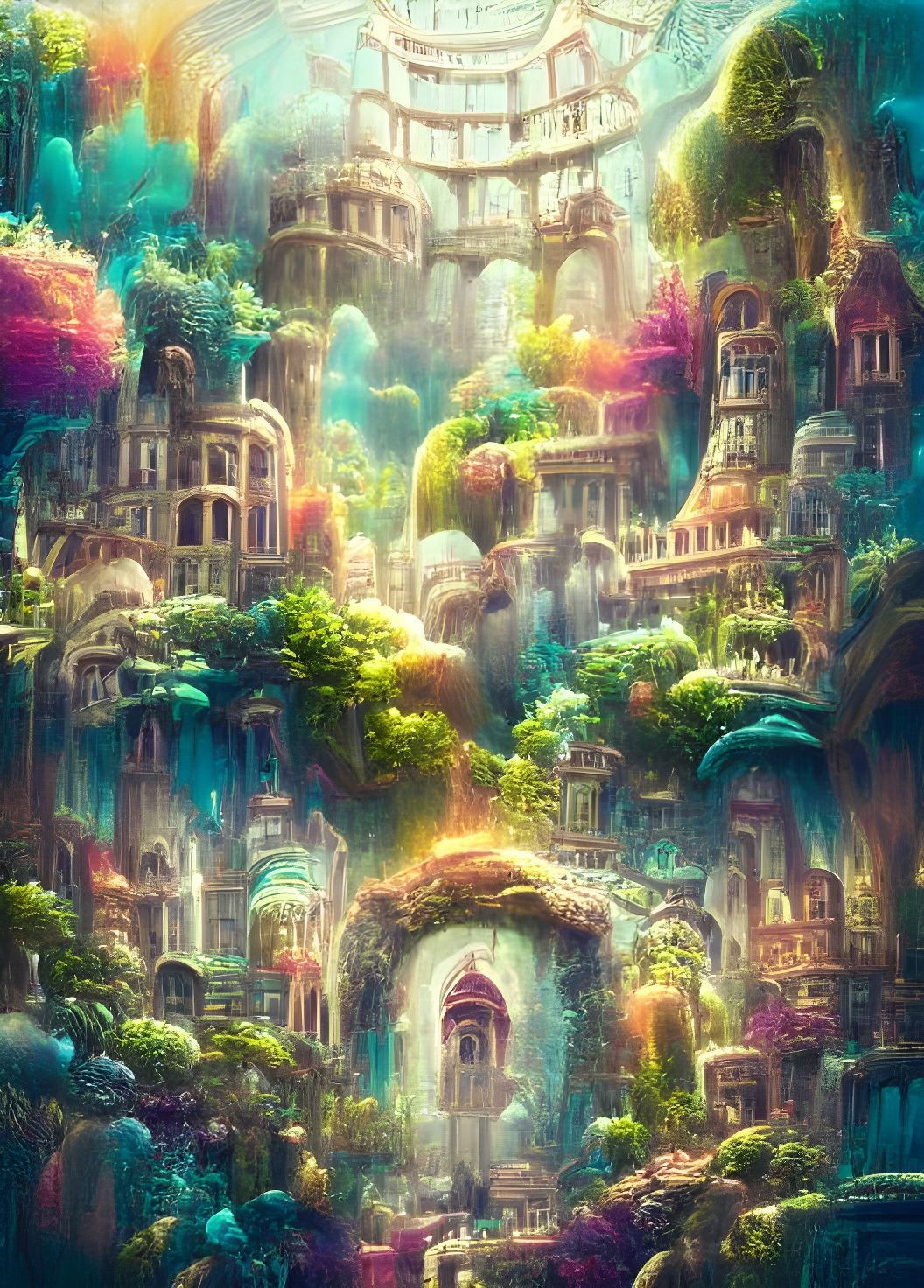 Forest Green Castle at Sundown: Digital Matte Painting