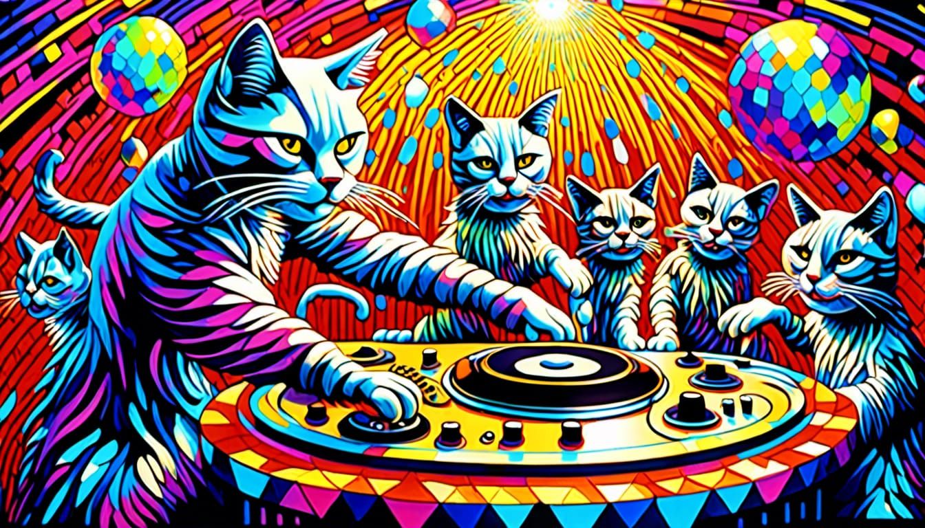Cat DJ in Synthwave Neon Club