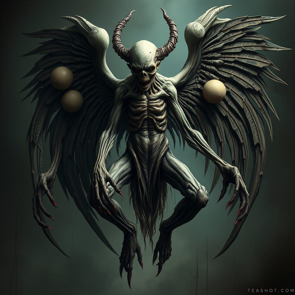 Twisted Angel with Dark, Grotesque Biomechanics