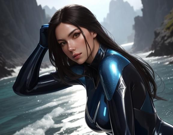 Girl in Blue Wetsuit: Photorealistic Portrait