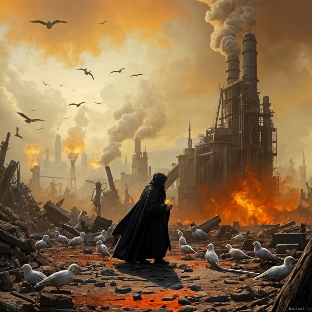 Dying Earth Amidst Festive Ruin, in a Cyberpunk-Inspired Sce...