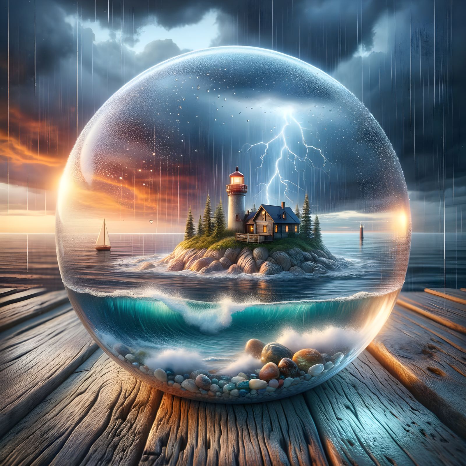 Island in Glass Sphere with Dramatic Sky
