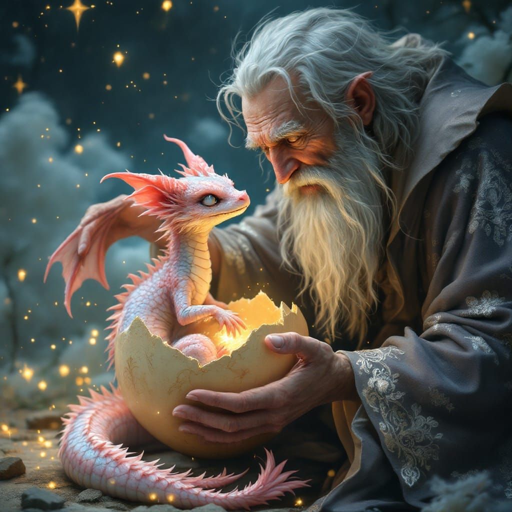 Tiny Dragon Born in Whimsical Fantasy Scene