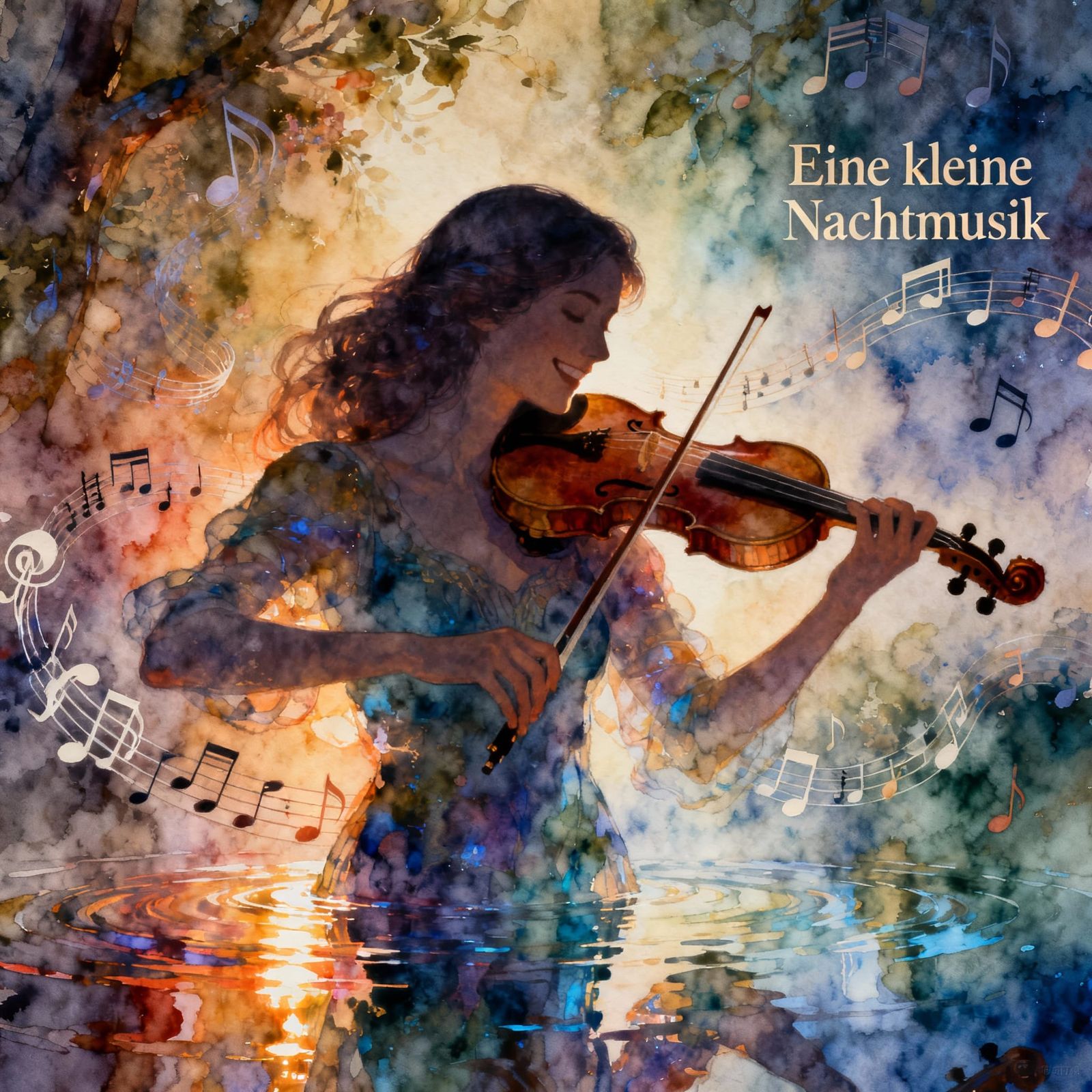 Woman Silhouetted Playing Violin, Music Visualized