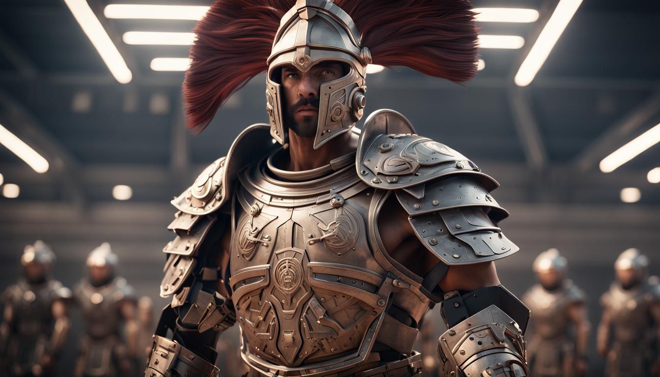 Gladiator Warrior Presentation in Sci-Fi Classroom