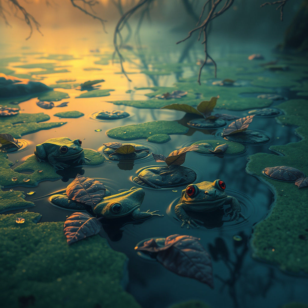 Twilight Water with Leaves: Ethereal Comic Art