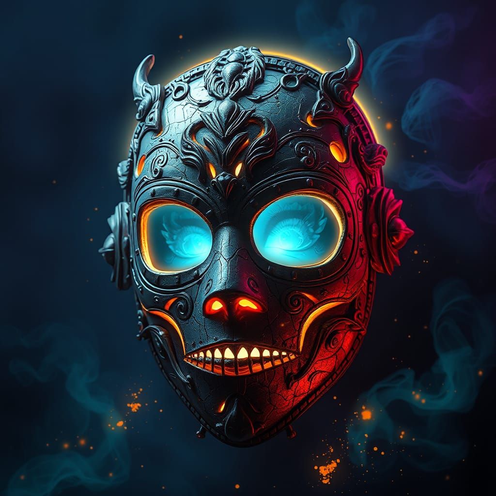 Ethereal Visage Revealed Underneath Cracked Mask