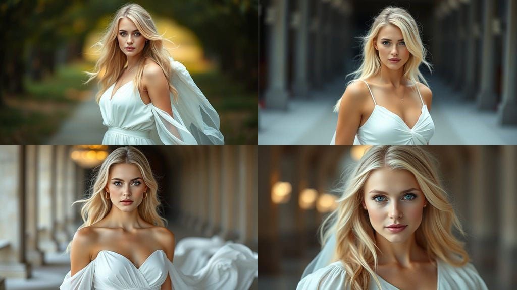 Ethereal Blonde Angel in Flowing White Gown