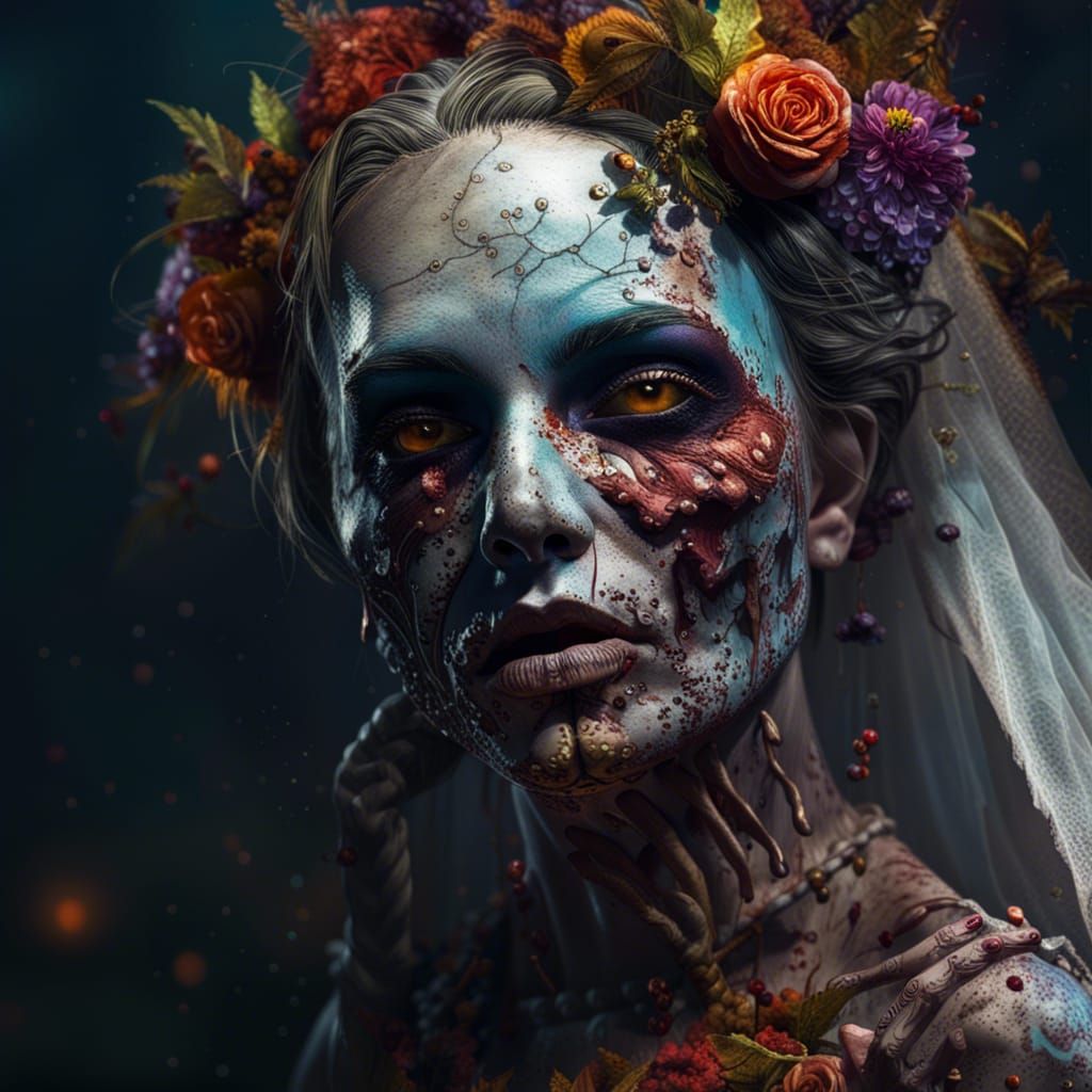 Intricately Detailed Undead Bride in Splash Art Style