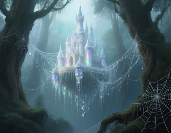 Ethereal Spiderweb Castle in Mystical Forest