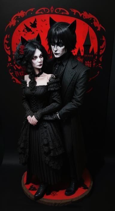 Gothic Haunted House with Kitten in Banksy Style