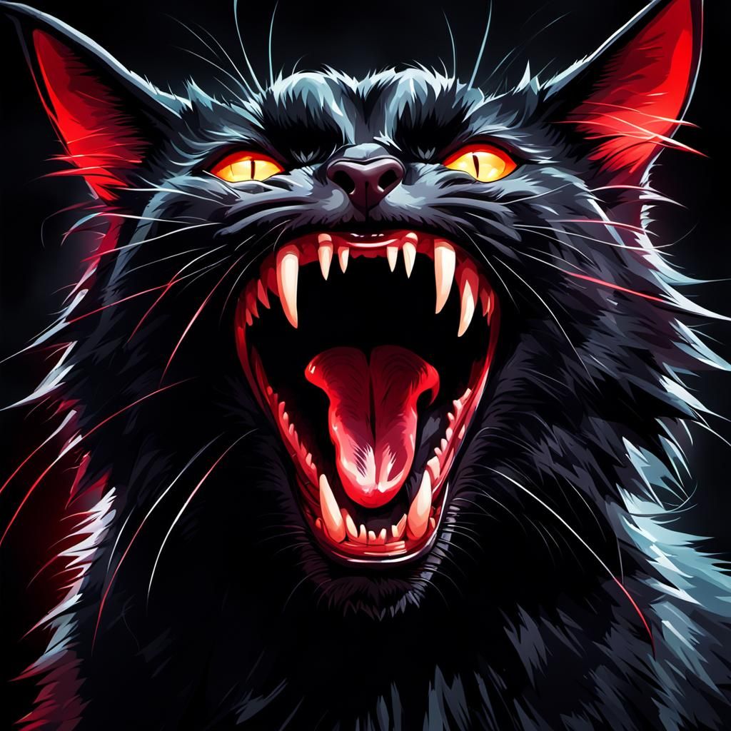 Menacing Black Cat Portrait in Dark Fantasy Style