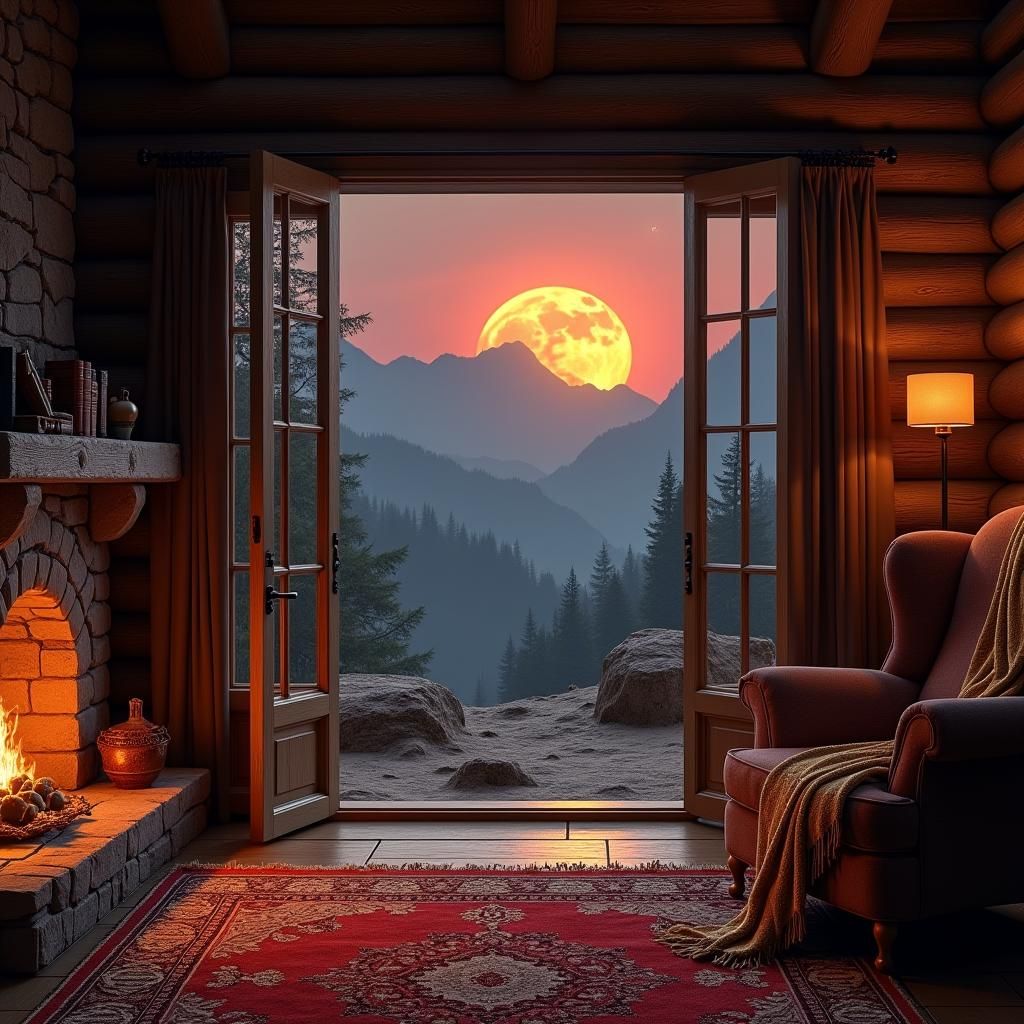 Moonlit Scottish Glen from Cozy Log Cabin