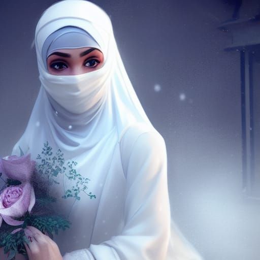 Hijab Princess in Snow with Roses, Hyperdetailed Art