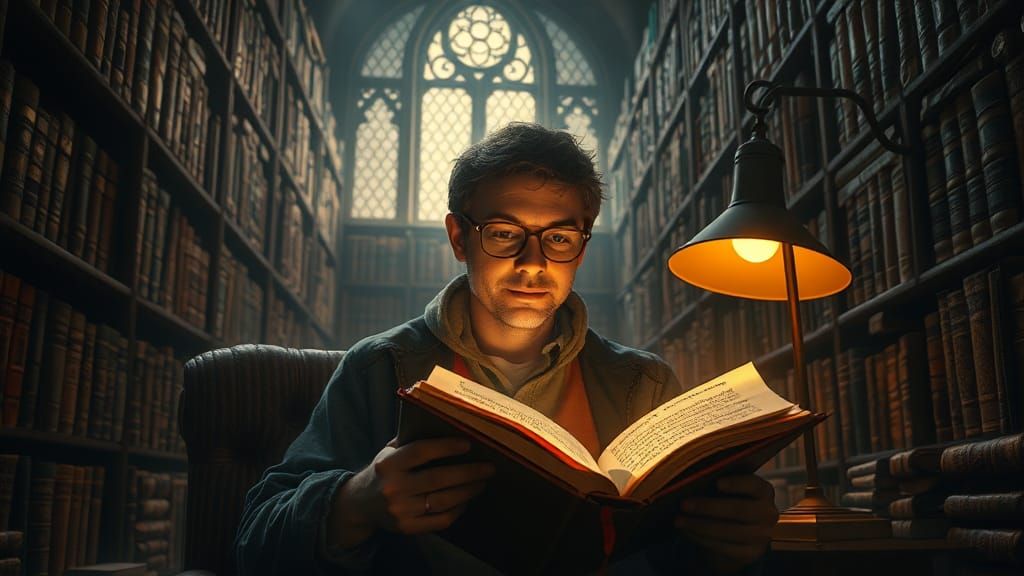 Enchanting Library Reader in Mystical Art Style