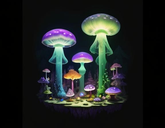 Jellyfish in Toadstool Forest: Beatrix Potter Style