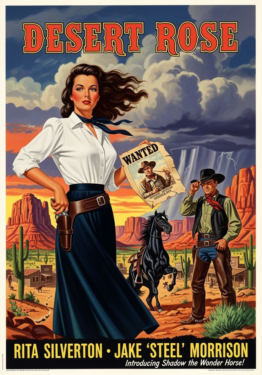 1940s Western Movie Poster: Woman & Cowboy