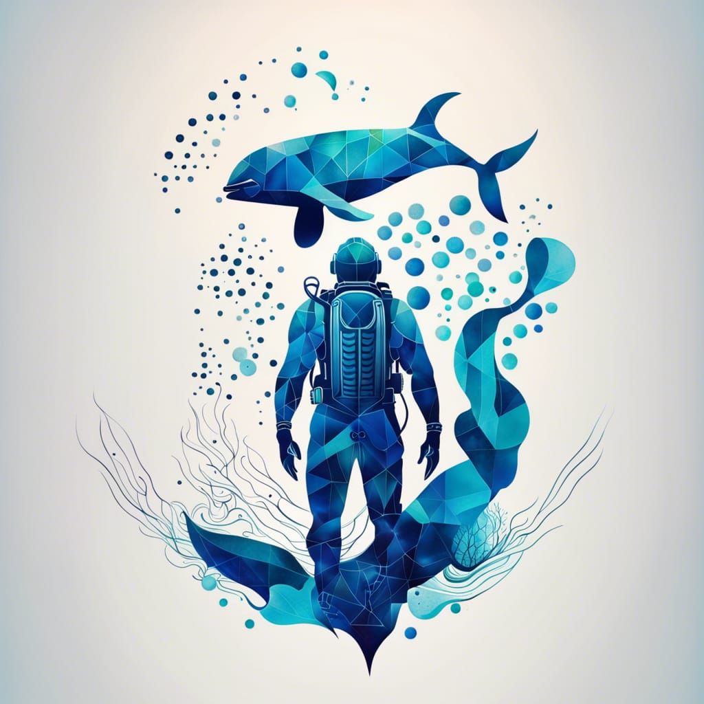 Minimalist Tattoo Design: Scuba Diver and Whale