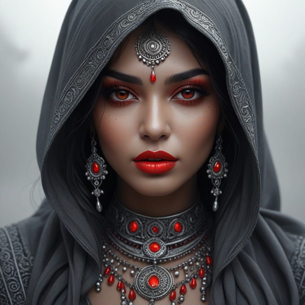 Mystique unfolds in shadows and crimson light