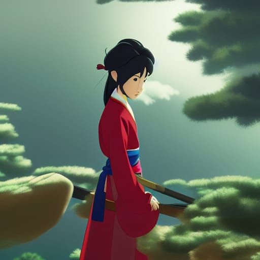 Mulan in Studio Ghibli Anime Style